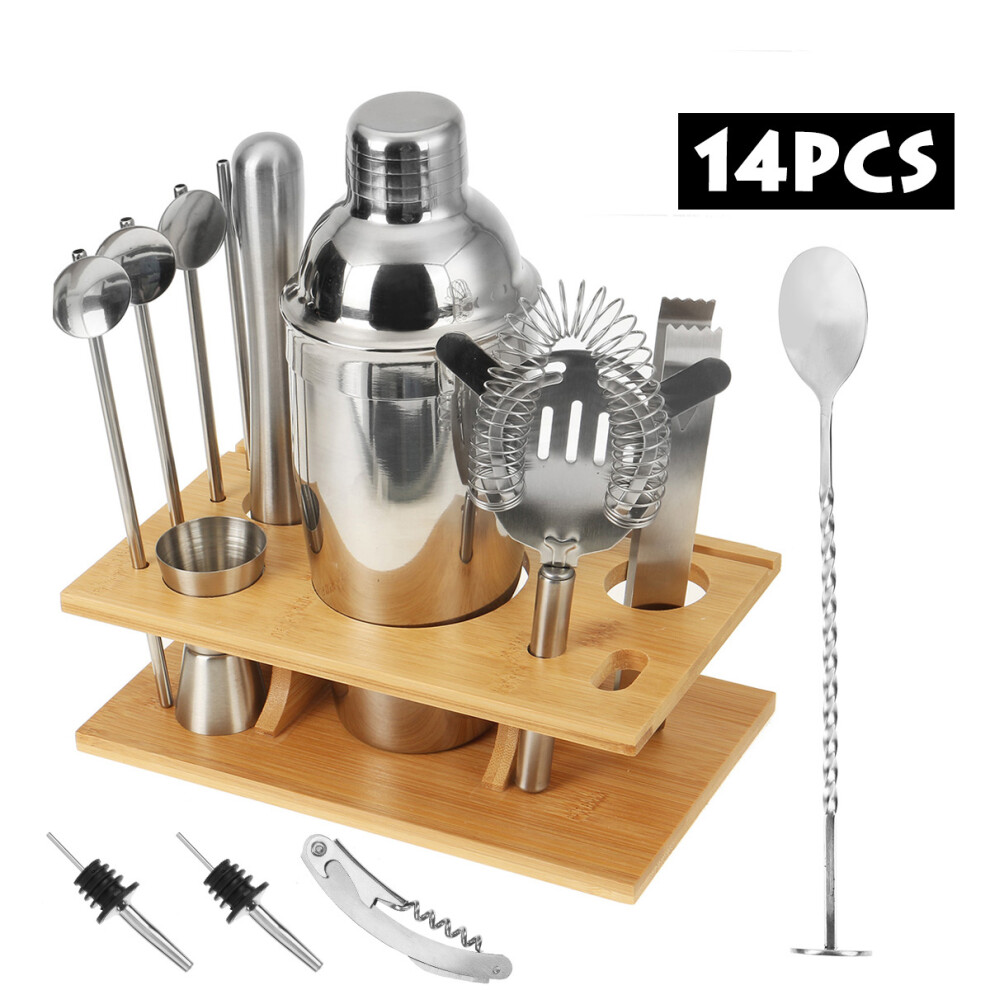 Bartender's Best Friend, 15-Piece Cocktail Shaker Set With Bamboo Stand, 550Ml Stainless Steel Barware, Comprehensive Kit For Home And Professional Mi-image-OPC-PMZNG6J-NEW