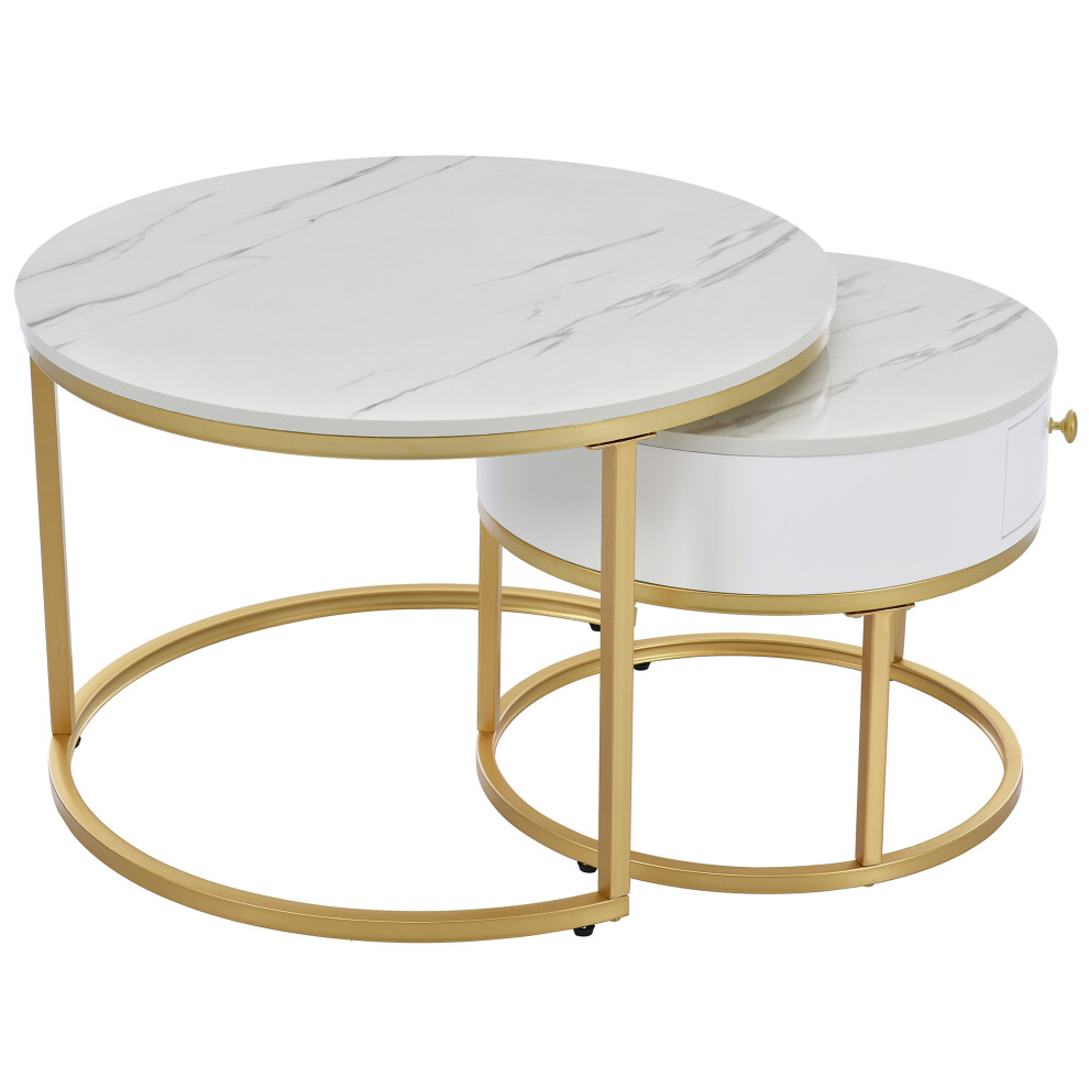 Modern Coffee & End Tables with Storage 2-Piece Set Removable Gold Metal Frame Marble Pattern Surface for Home & Office-image-OPC-PMZNHWM-NEW