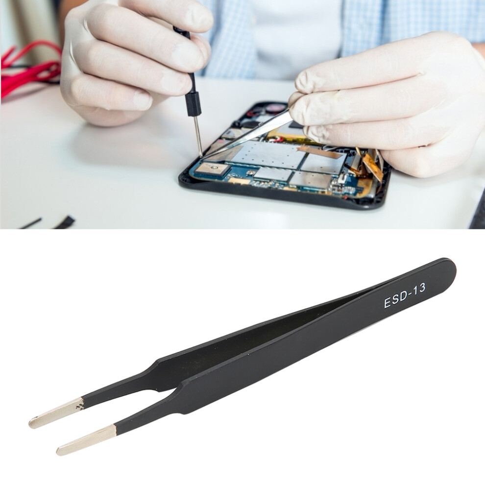 ESD-13 2PCS Stainless Steel Flat Tip Tweezers Anti Static for Precision Tasks