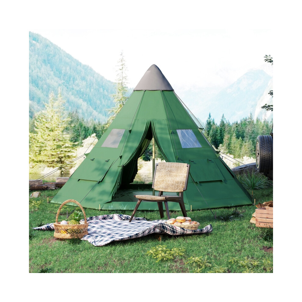 Green Tipi Tent 6 Men with Carry Bag Robust Waterproof Material Simple Setup Perfect for Camping Outdoor Events & Festivals-image-OPC-PMZNJDZ-NEW