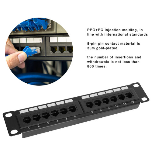 12-Port CAT6 RJ45 Ethernet Patch Panel Datenrack — Ohne Halterung
