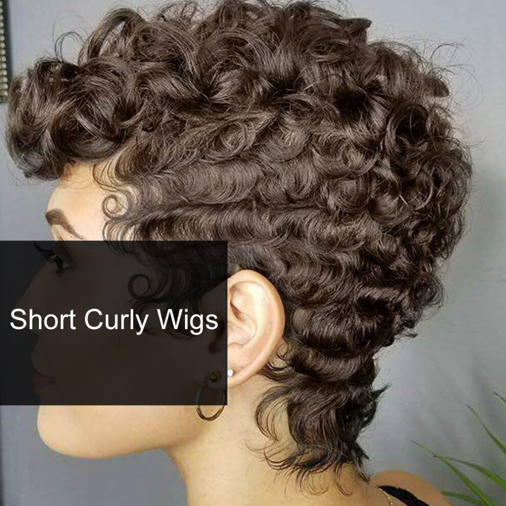 Unisex Brown Women's Short Curly Wavy Synthetic Wig For Party & Cosplay Events