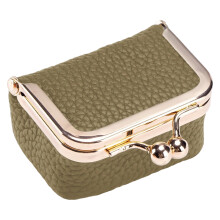 Schmuck-Reiseetui, Leder-Schmuckkästchen mit Kiss-Lock,-Khaki