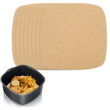 Vierkante, hittebestendige bakpapiertjes voor de airfryer, met antiaanbaklaag, voor eenvoudige reiniging en gezonde voedselbereiding.