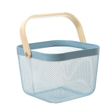 Metal Mesh Garden Harvest Basket Foldable Storage Organizer Steel Wire Vegetable And Fruit Container With Wooden Handle Elegant Design Suitable For Ki