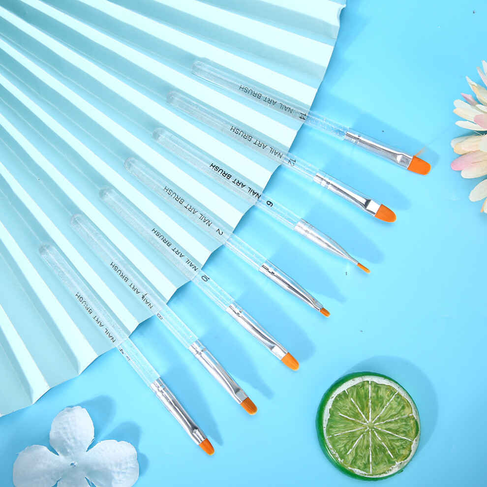 7pcs Clear Handle Nail Painting Brushes UV Gel Pen for Creative DIY Nail Art