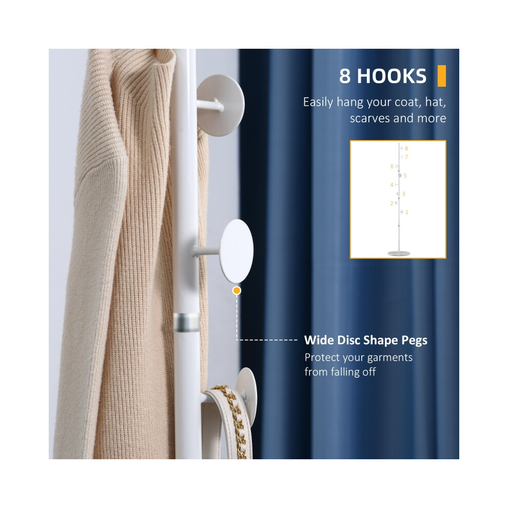 Steel Coat Rack Free Standing Hall Tree with 8 Disc Hooks and Marble Base Ideal for Entryway Living Room Bedroom White-image-OPC-PMZNQ7T-NEW