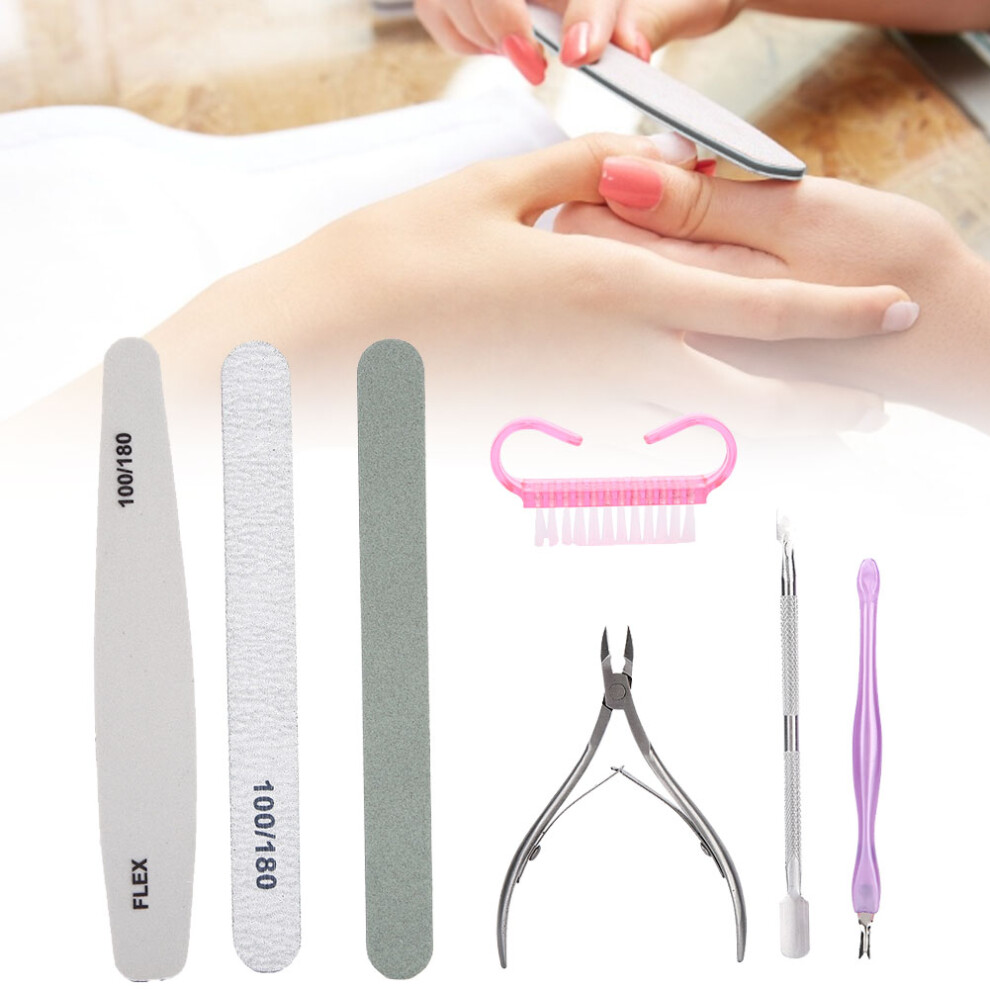 7pcs Steel Nail File & Cuticle Pusher Manicure Tool Set for Nail Care