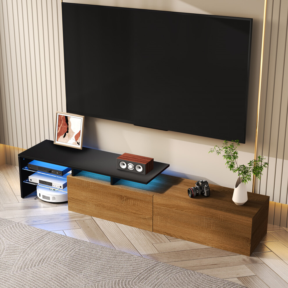 Elegant TV Cabinet with Black Wood Texture Glass Shelves LED Lighting â Modern Practical Storage for Living Room-image-OPC-PMZNSZG-NEW