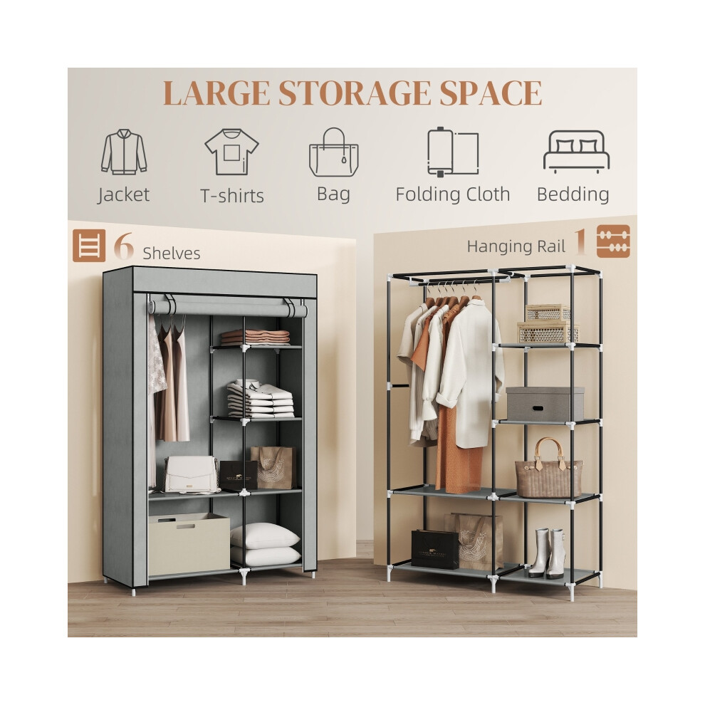 Portable Fabric Wardrobe Light Grey 6 Shelves & Hanging Rail Foldable Closet for Easy Storage 103x43x162.5 cm-image-OPC-PMZNTBJ-NEW