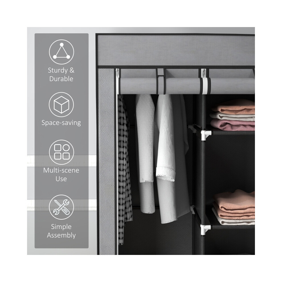 Bedroom Fabric Wardrobe - Portable Foldable Closet with 5 Shelves 2 Hanging Rails & 3 Drawers 125x43x162.5cm Dark Grey-image-OPC-PMZNVSH-NEW