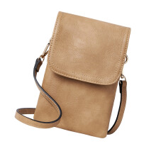 PU Leather Crossbody Bag Phone Wallet Multi Pocket-Camel