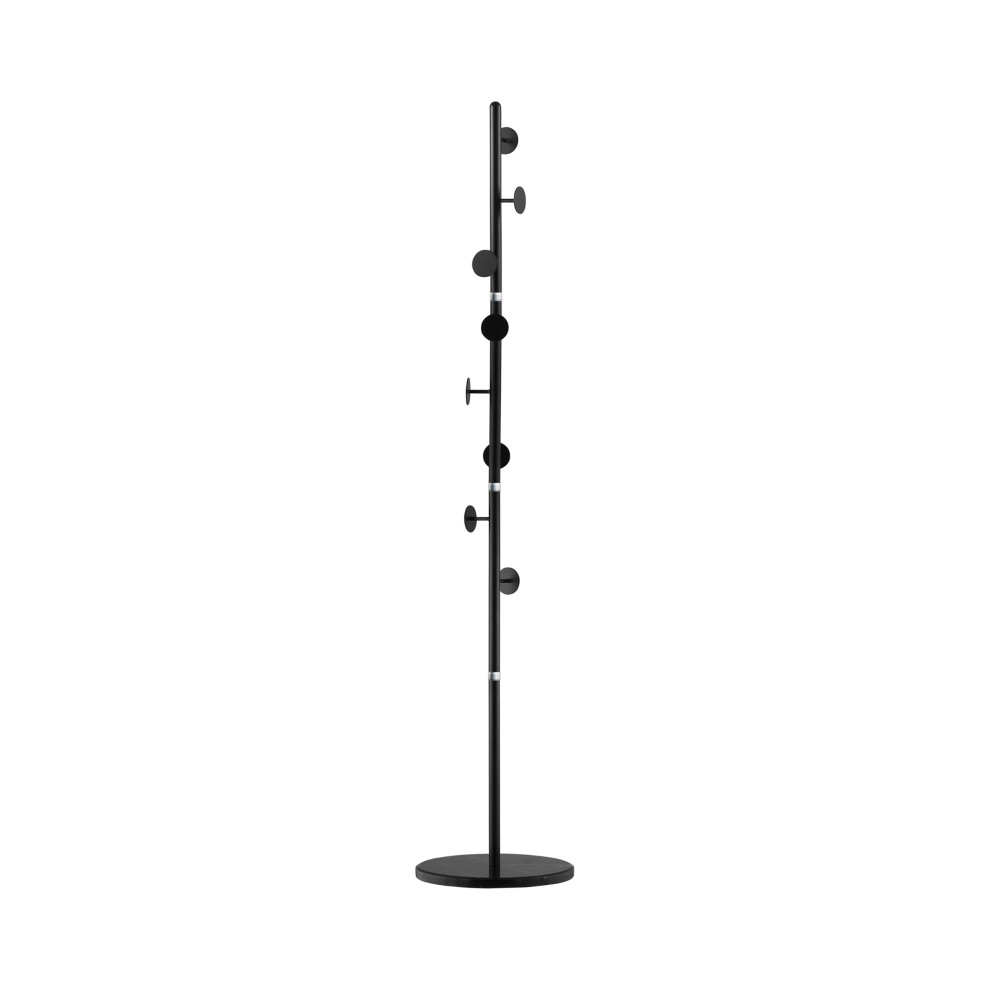 Entryway Coat Rack with 8 Round Hooks Steel Frame & Marble Base Free Standing Hall Tree for Clothes Hats Purses Black-image-OPC-PMZPFMD-NEW