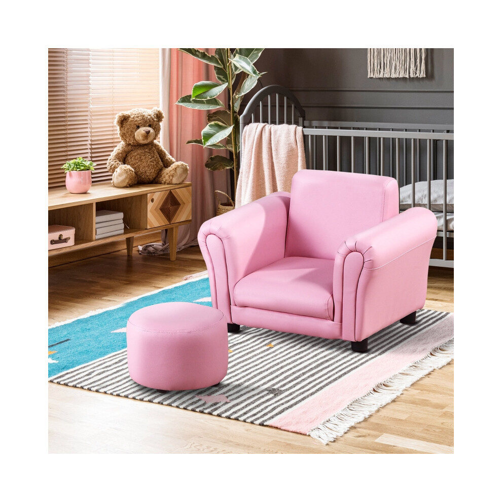 Children's Kids Sofa and Stool - Pink Toddler Seater 54x42x41cm Kids Chair Set Soft Upholstery Perfect for Playroom & Bedroom-image-OPC-PMZPFMJ-NEW