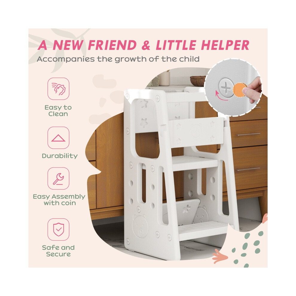 Kids Step Stool Adjustable Standing Platform White for Toddlers Kitchen and Bathroom Use Lightweight and Durable-image-OPC-PMZPFNN-NEW