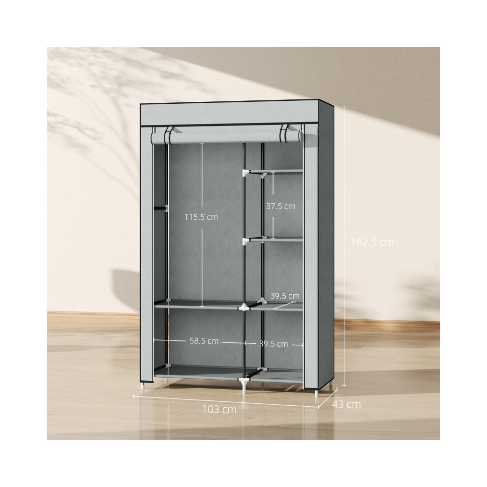 Fabric Wardrobe Portable Closet with 6 Shelves and Hanging Rail Foldable Storage Solution 103 x 43 x 162.5 cm Light Grey-image-OPC-PMZPFZQ-NEW