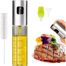 Sprühflasche für gesundes Kochen, Öl- und Essigspender aus Edelstahl mit Luftdrucksprühfunktion und sicherem Glas, 100 ml nachfüllbarer
