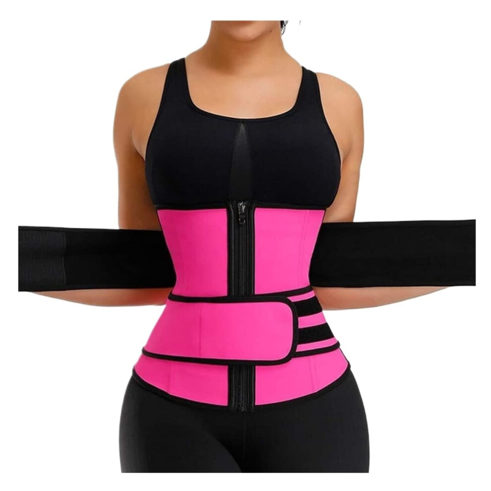 Pink Lumbar Support Belt Back Support Back Brace Waist Trainer Corset Slimming Body Shaper Tummy Control Girdle Band Trimmer Sauna Sweat Xl