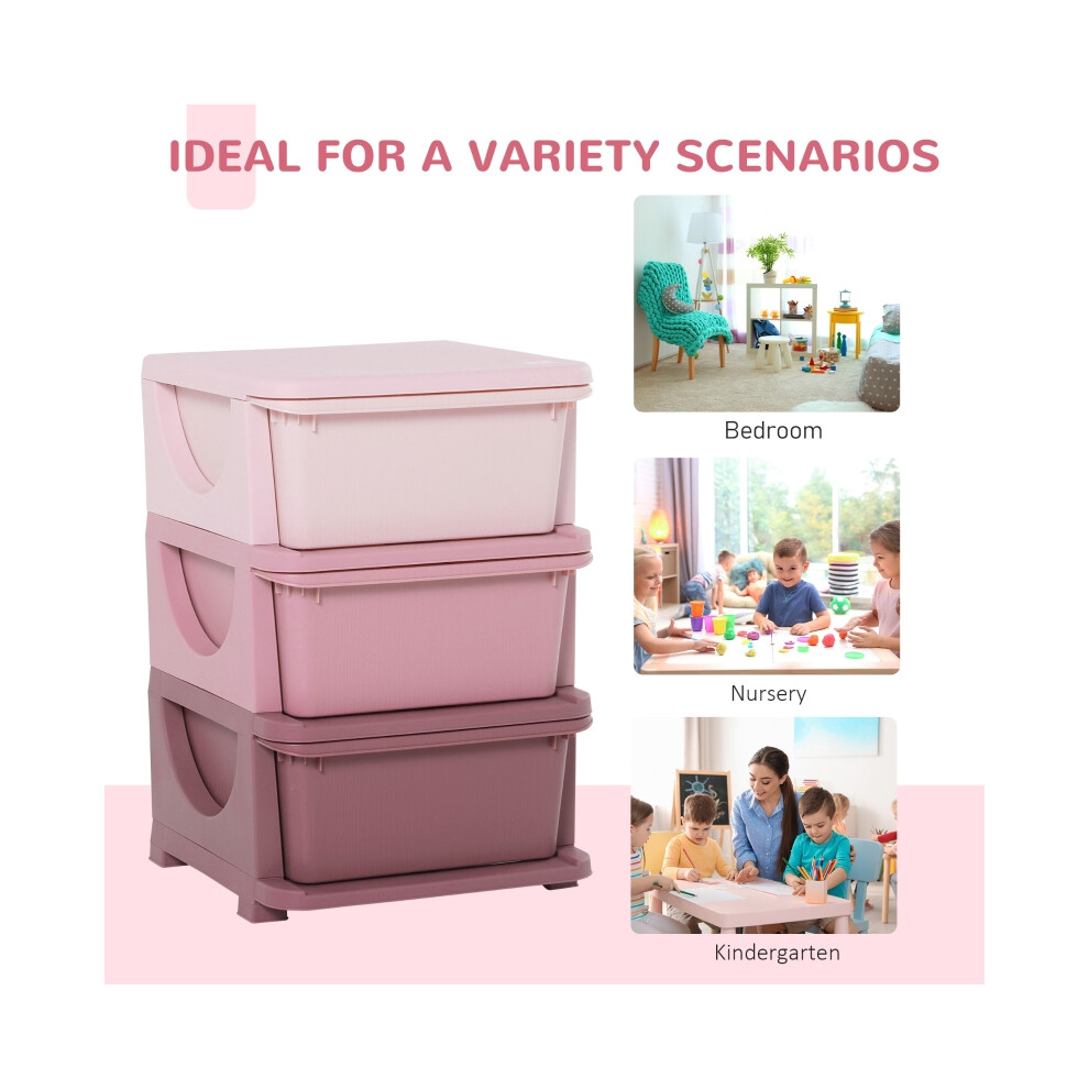 Children's Storage Chest with 3 Drawers 3-Tier Vertical Toy Organizer for Nursery Kindergarten Pink-image-OPC-PMZPK5Q-NEW