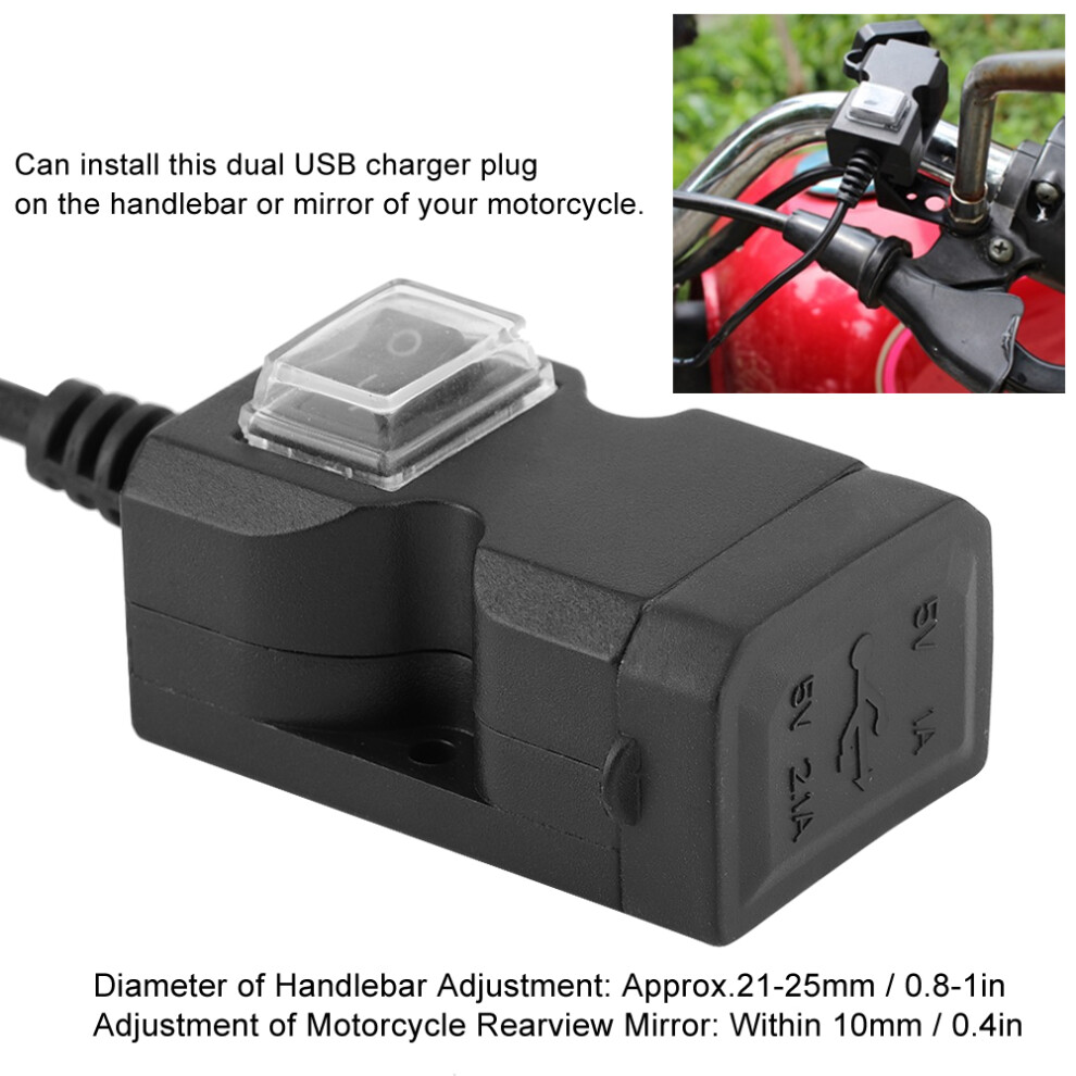 Waterproof 12V Motorcycle Handlebar Charger With Dual Usb 5V 1A/2.1A 3311361963154