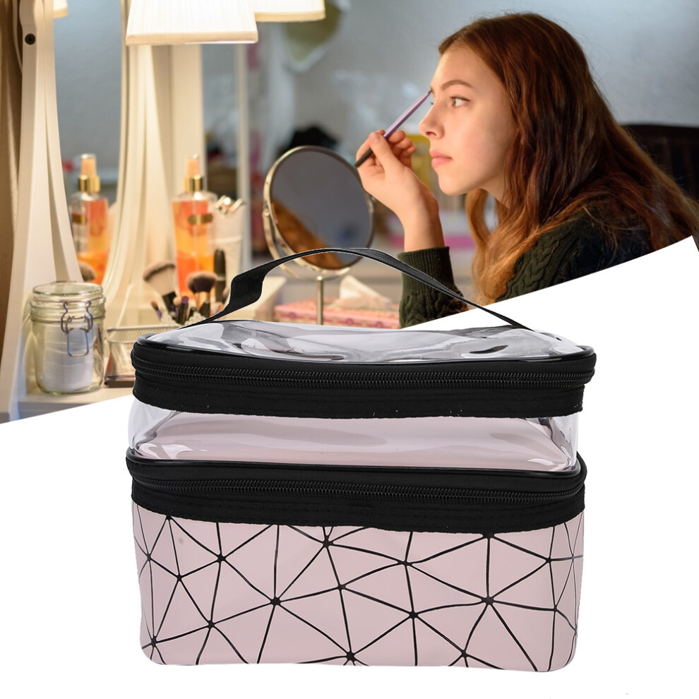 Pink Multifunctional Double Layer Cosmetic Case, 22.5X16.5x15.5cm