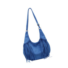 Fashionable Shoulder Bag with Tassels Decoration Zippers-Blue