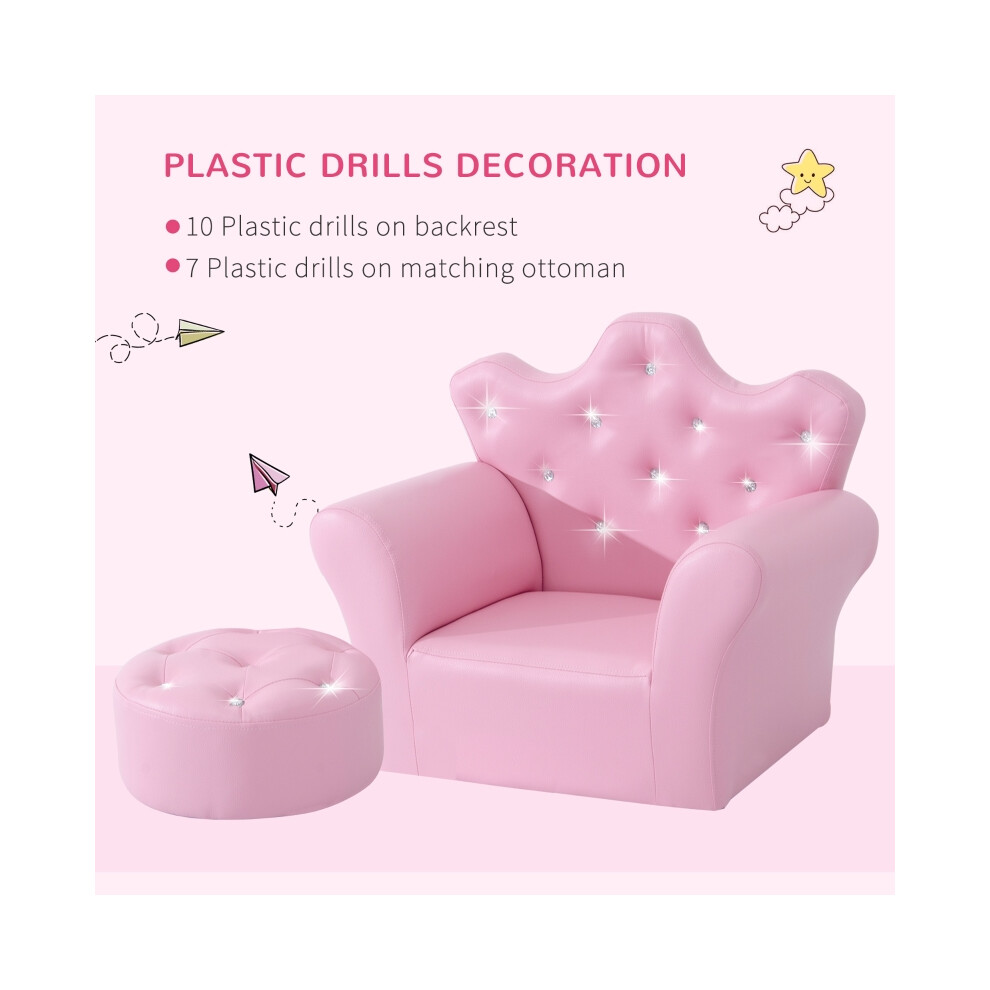 Children's Kids Sofa Armchair with Footstool Pink PU Leather 58L x 40.5W x 49H cm Ideal for Girls' Playroom or Bedroom-image-OPC-PMZPM7H-NEW
