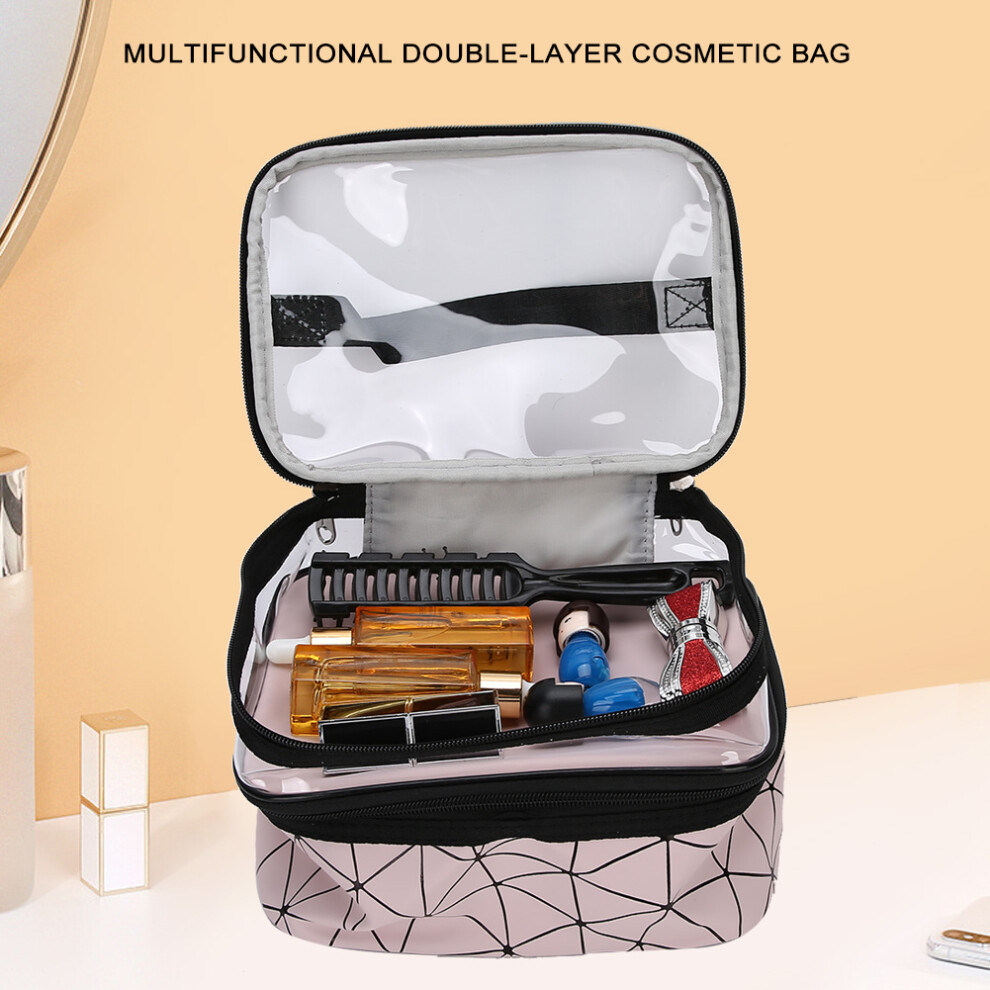 Pink Multifunctional Double Layer Cosmetic Bag 22.5Cm Storage Organizer