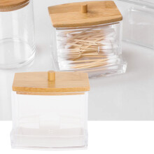 Transparent Rectangular Bamboo Cover Storage Box 9x6x7cm