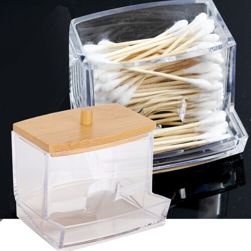 Transparent Rectangular Bamboo Cover Storage Box 9x6x7cm 2