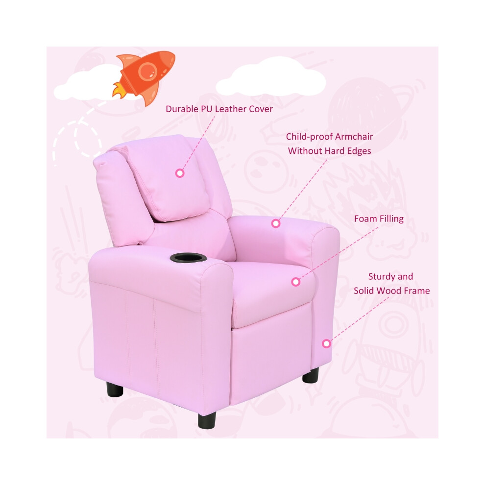 Kids Recliner Chair Pink PU Leather Adjustable Backrest Footrest Padded Headrest for Comfortable Seating-image-OPC-PMZPRZ6-NEW
