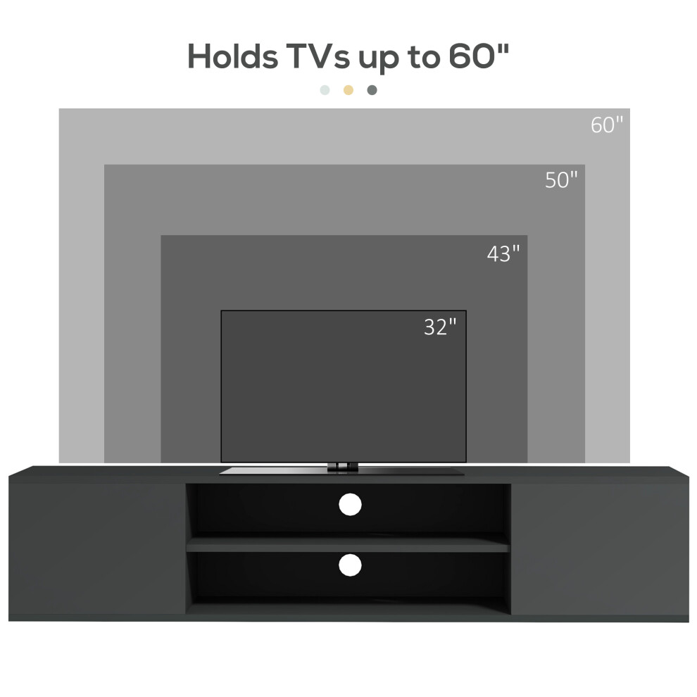 TV Wall Mount Stand for 60â TVs Floating Cabinet with Open Shelf Storage Cable Management in Grey Finish-image-OPC-PMZPX6V-NEW