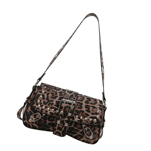 Pu Leather Purses for Women Rivet Studded-leopard print