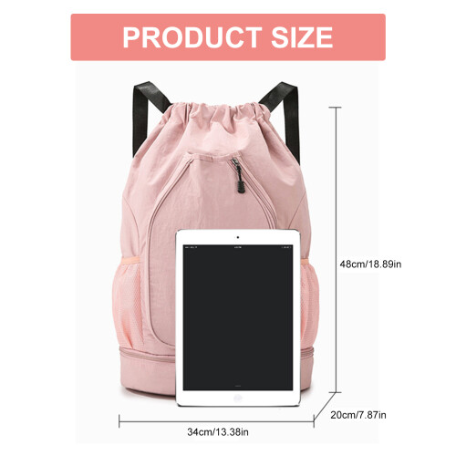 Large Capacity Waterproof Sports Backpack Drawstring Gym-Beige 2