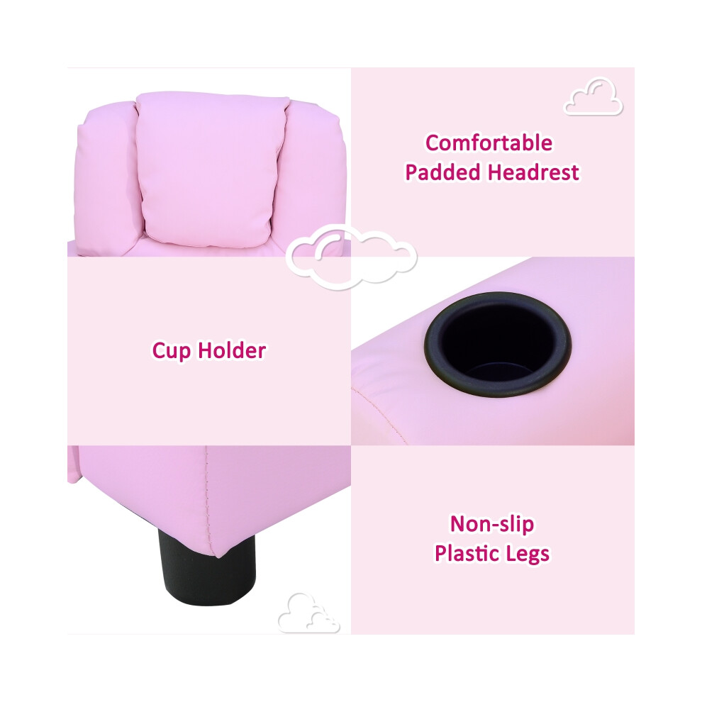 Pink Kids Recliner Chair with PU Leather Adjustable Backrest Footrest Padded Headrest for Kids Comfort-image-OPC-PMZQ56Y-NEW