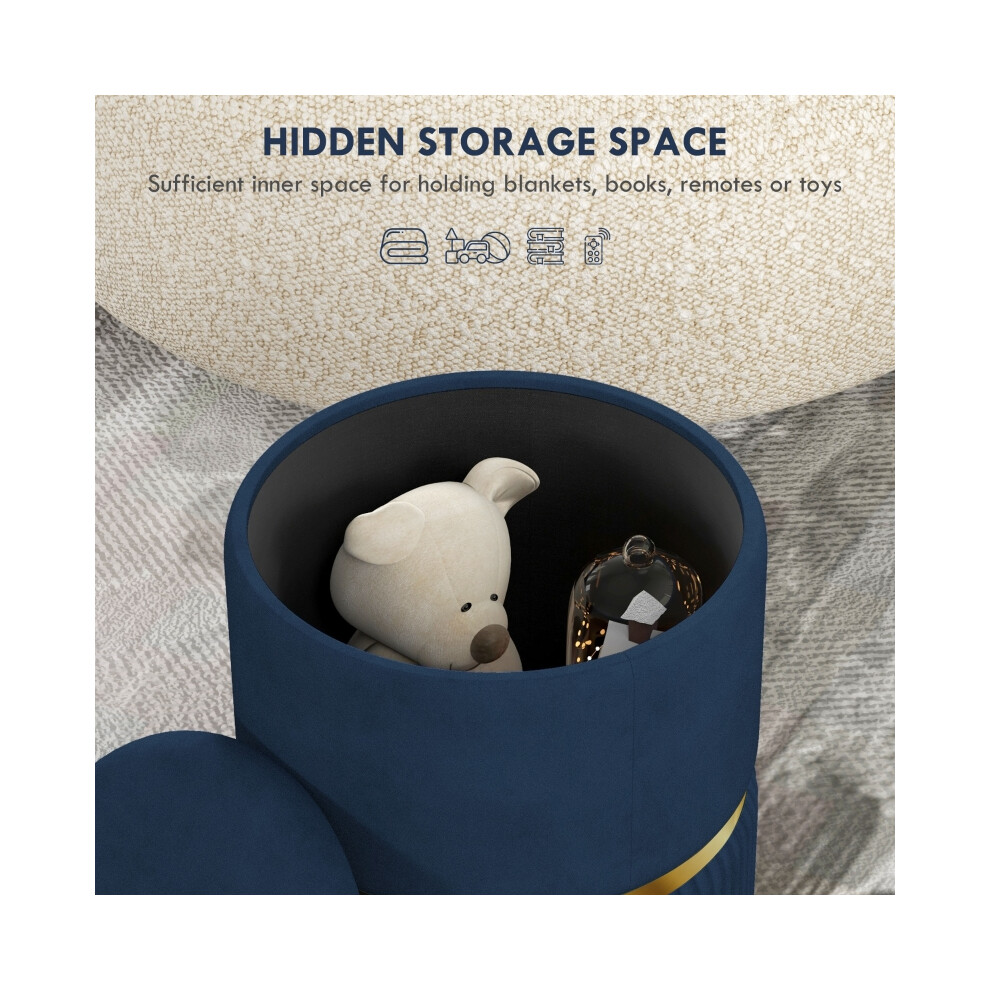 HOMCOM Velvet-Feel Blue Storage Ottoman Premium Cushion Footstool with Hidden Storage 90x45cm Ideal for Living Spaces-image-OPC-PMZQ6DH-NEW