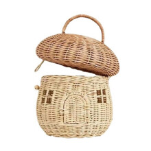 Wicker Storage Basket - Large Capacity Mushroom Basket with Lid and Handle - Bohemian Style - Beige, Round