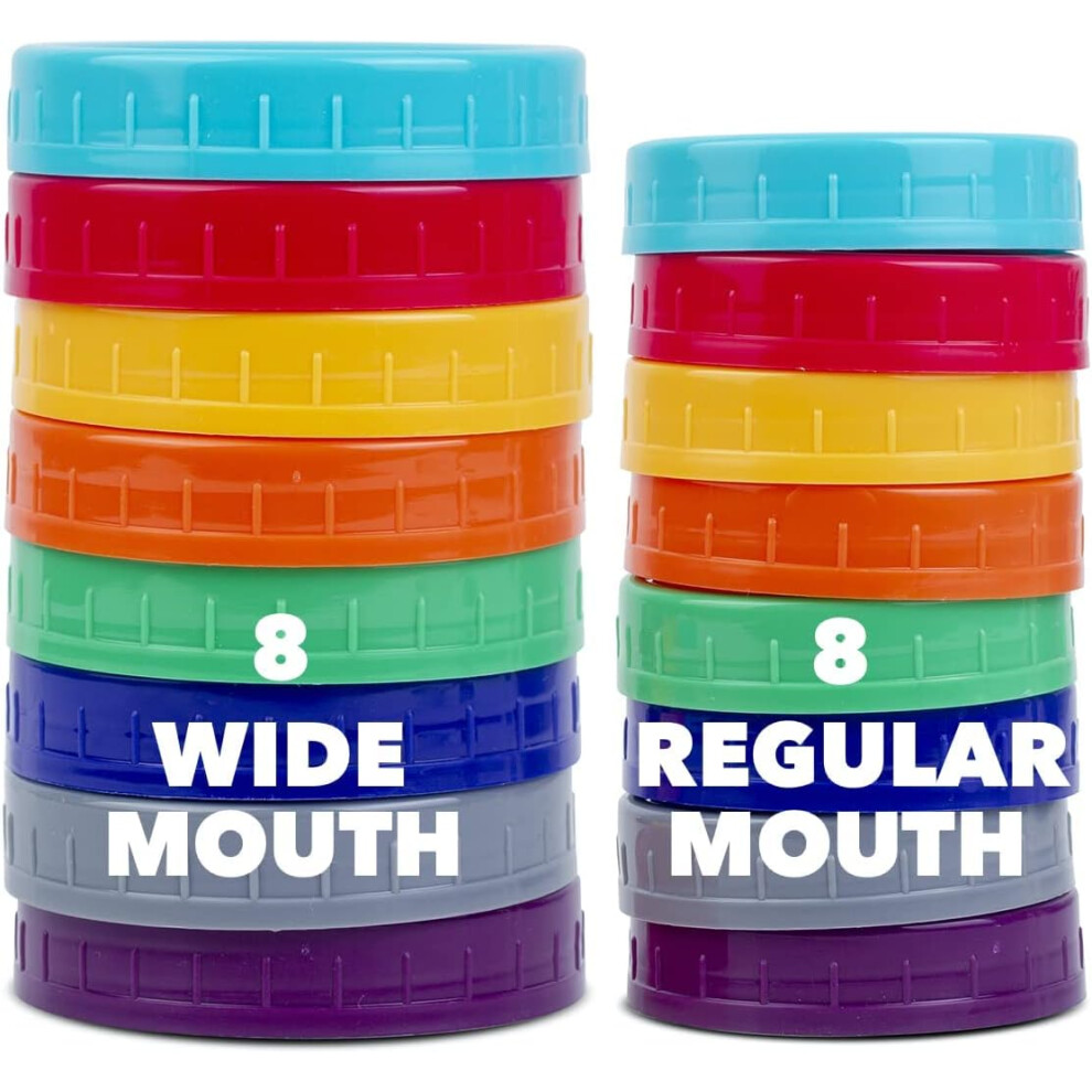 Tamper Evident Plastic Jar Lids, Compatible Ball Kerr Jars For Secure Storage, Anti-Scratch Surface Protects Longevity, 16 Pack, Regular Mouth 9155353291795