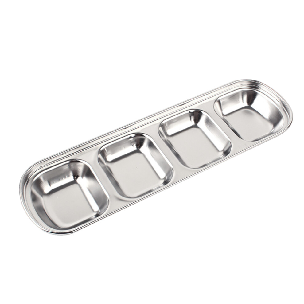 Sub-Grid Design Condiment Trays, Stainless Steel Soy Sauce Dish With Easy Storage And Cleaning, 3 Grids Divided Sauce Dishes, Durable Reusable Tablewa 9155353297179