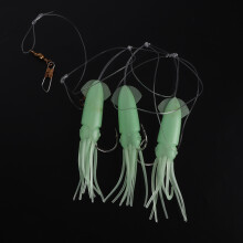 3Pcs Luminous Squid Bait String Hooks PVC Green 43g Fishing Tackle