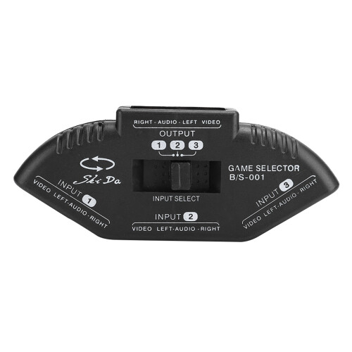 Black 3 in 1 Out RCA Switch Selector for Audio Video Devices with Cable