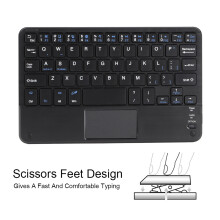 7 Inch Slim Wireless Touchpad Keyboard with 120mAh Battery, Black