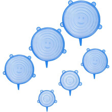Ruimtebesparende siliconen komdeksels, zes verschillende maten voor een perfecte pasvorm, herbruikbaar en verminderen plastic afval, ideaal voor