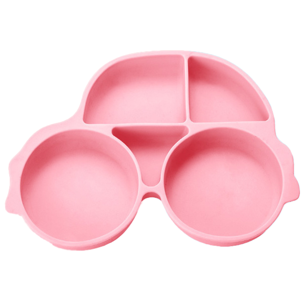 Cute Car Shaped Food-Grade Silicone Plate, Bright Cheery Colors Divided Compartments For Picky Eaters