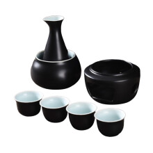 Sake Set with Heating, Cups And Bottle for Traditional Beverage, black