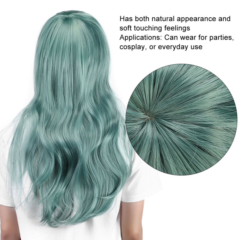 Unisex Green Long Mint Curly Wavy Synthetic Wig 70Cm For Party Cosplay Women