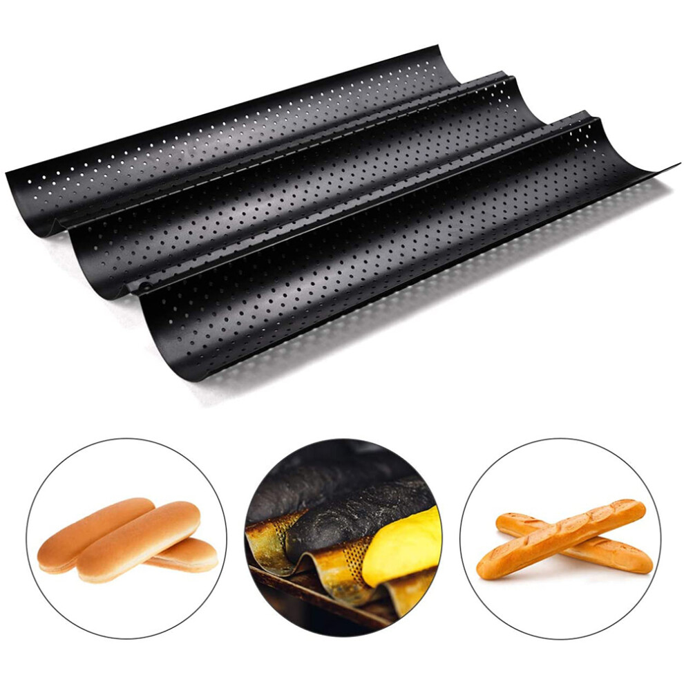 Perforated Bakery Tray For French Bread Baking, Nonstick Baguette Pans With Curved Grooves Design For Golden Crispy Crust, Diy Bread Making Easy And F 9155353310861