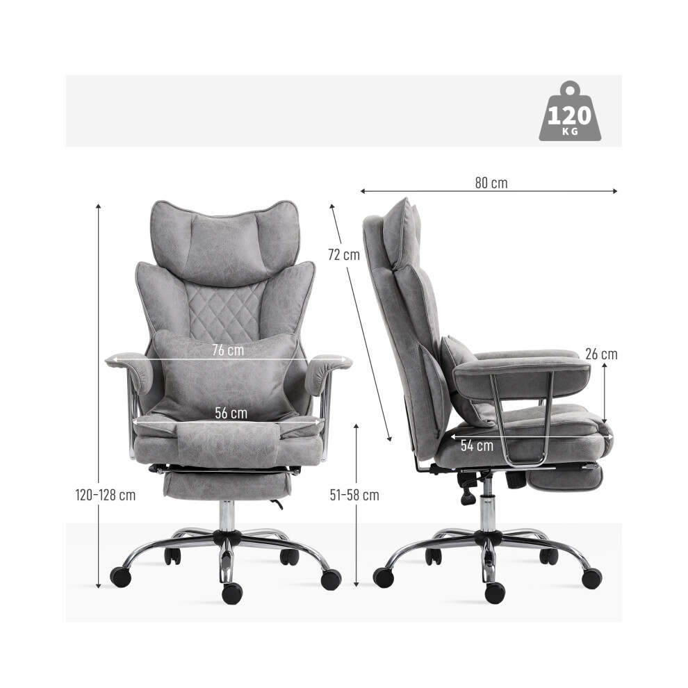 Grey HOMCOM Leathaire Reclining Office Chair with Lumbar Support Pillow Adjustable Ergonomic Desk Chair for Home and Office Use-image-OPC-PMZRDVX-NEW
