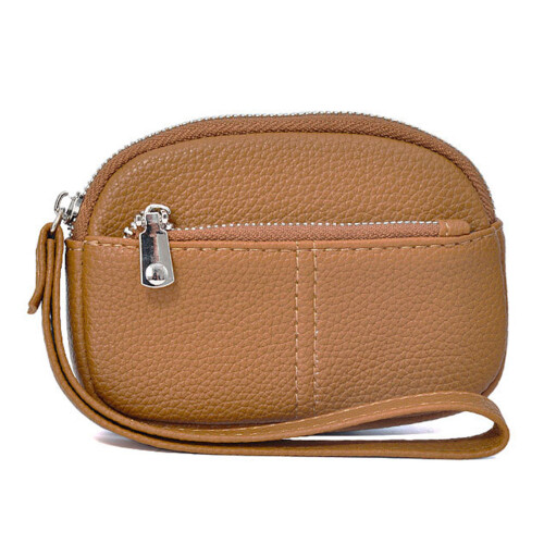 WLeather Wristlet Clutch Wallet Purses Zippers Keychain-Khaki