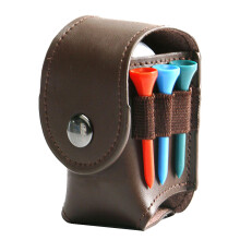 Golf Ball Storage Bag - Leather Tee Holder Pouch, Belt Clip Golf Case | Compact Size Golfer Gift Set With 2 Balls 3 T Shirts Divot Tool Dark Brown